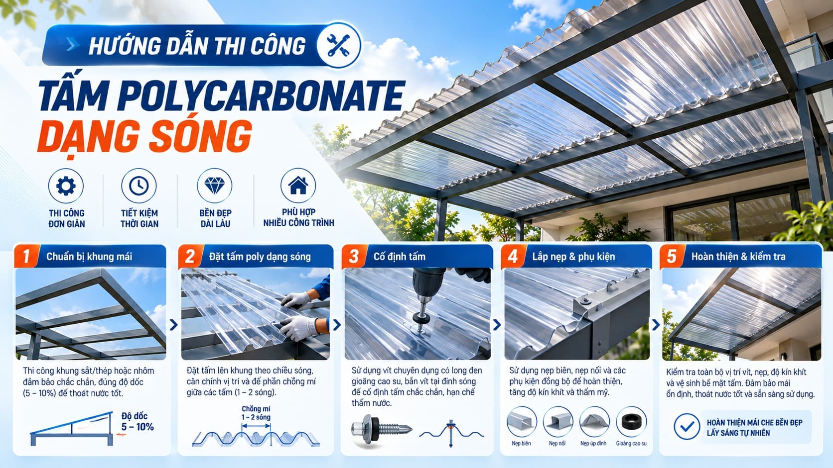 thi công tôn nhựa poly
