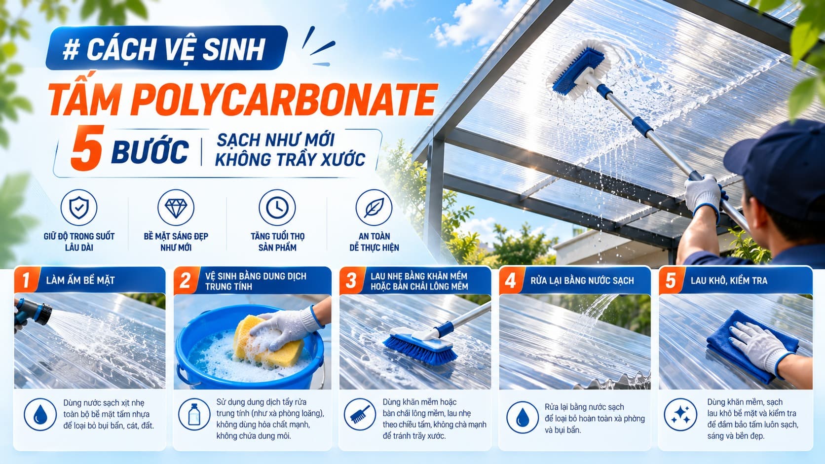 Vệ Sinh Tấm Polycarbonate