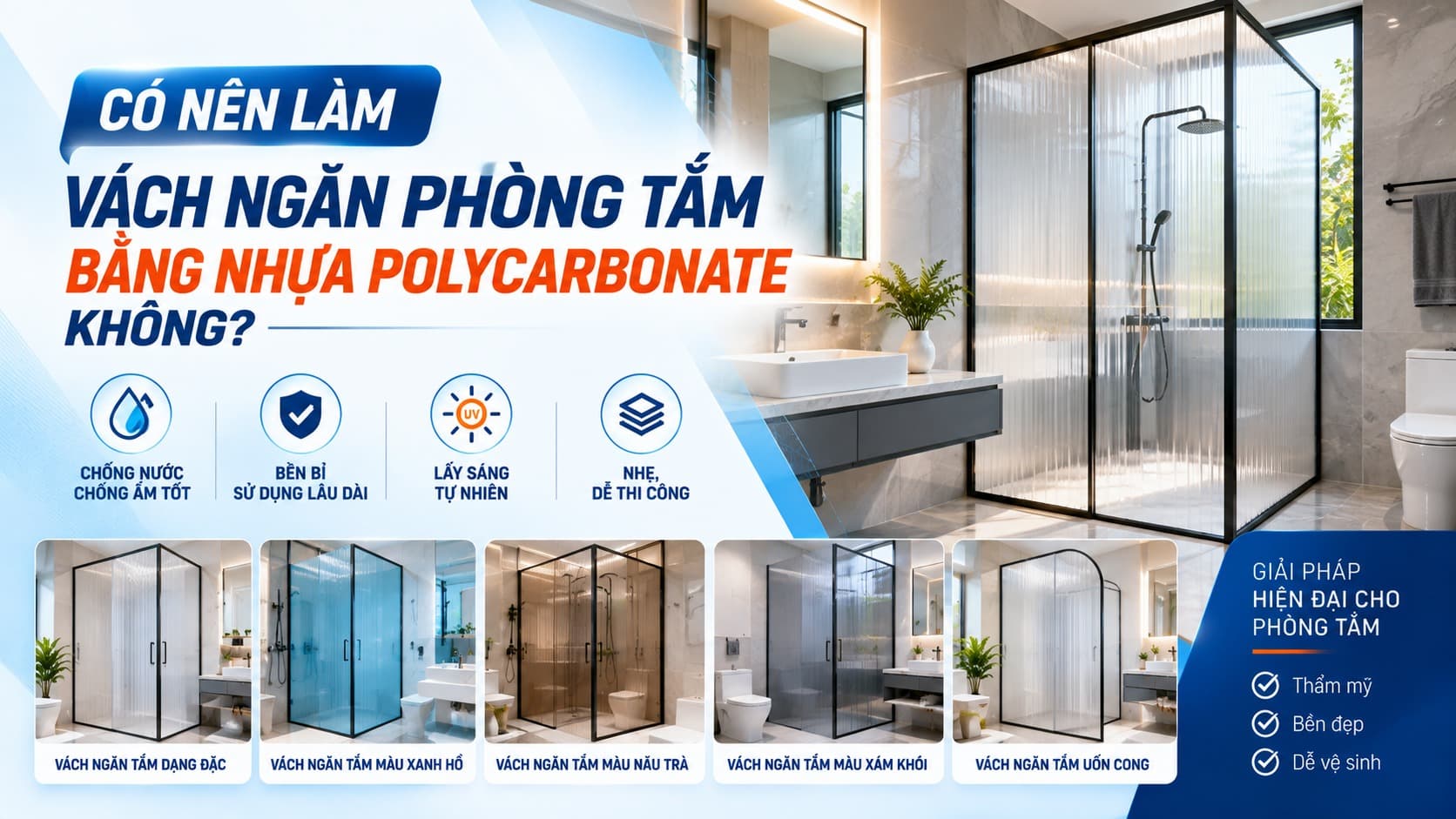 Vách ngăn phòng tắm bằng nhựa polycarbonate